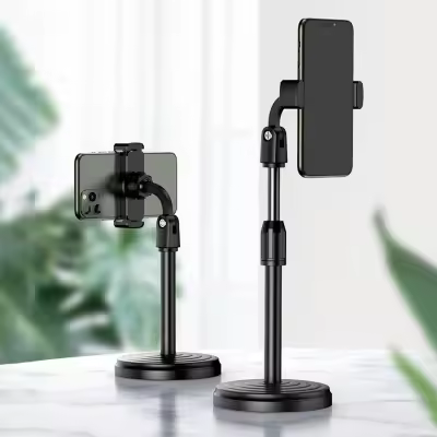 L7 Desktop Mobile Phone Holder Height Adjustable Stand & 360° Rotatable for Live Streaming Shoot YouTube TikTok Video Round Base Smartphone - Mobile Stand