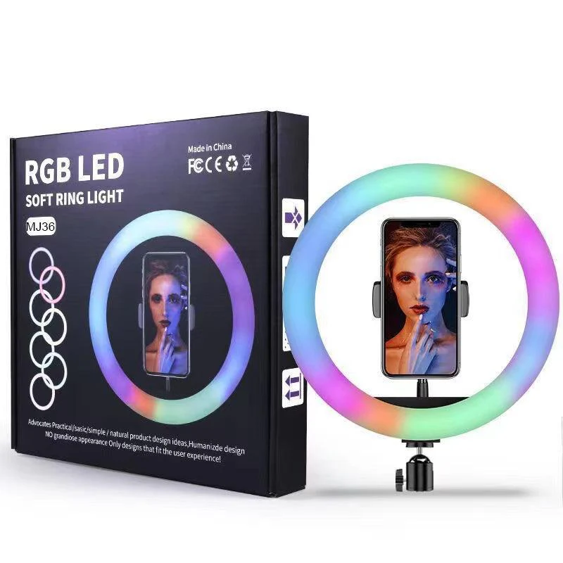 16 inch MJ36 RGB soft ring light Circle Photography Lighting 16 colour Led RGB Ring Light with Phone Tripod Stand