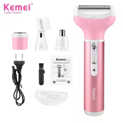 Kemei KM-6637 - Multi-functional 4 in 1 Rechargeable Body Shaver Beard Eyebrow Nose Trimmer for Women
