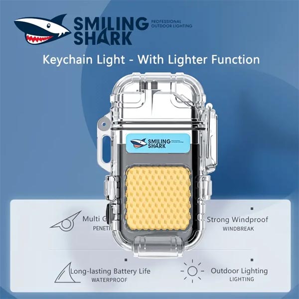Smiling Shark LED Keychain Flashlights USB Rechargeable Mini Pocket Flashlight With Lighter Function