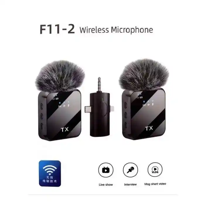 F11-2 Wireless Collar Microphone with 99% Noise Cancellation for iPhone, Android & Type-C
