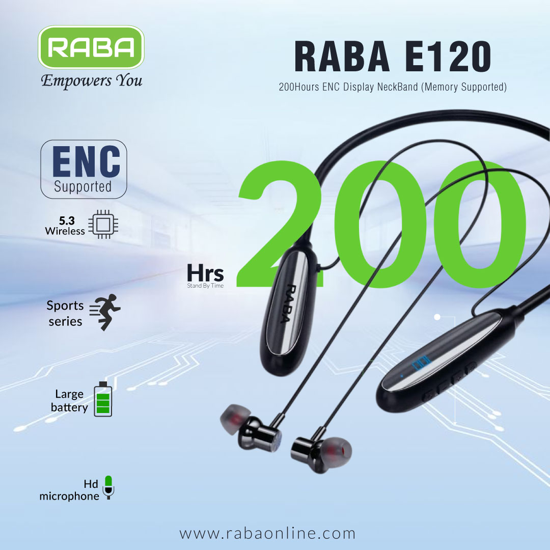 RABA E120 200Hours ENC Display NeckBand Memory Supported