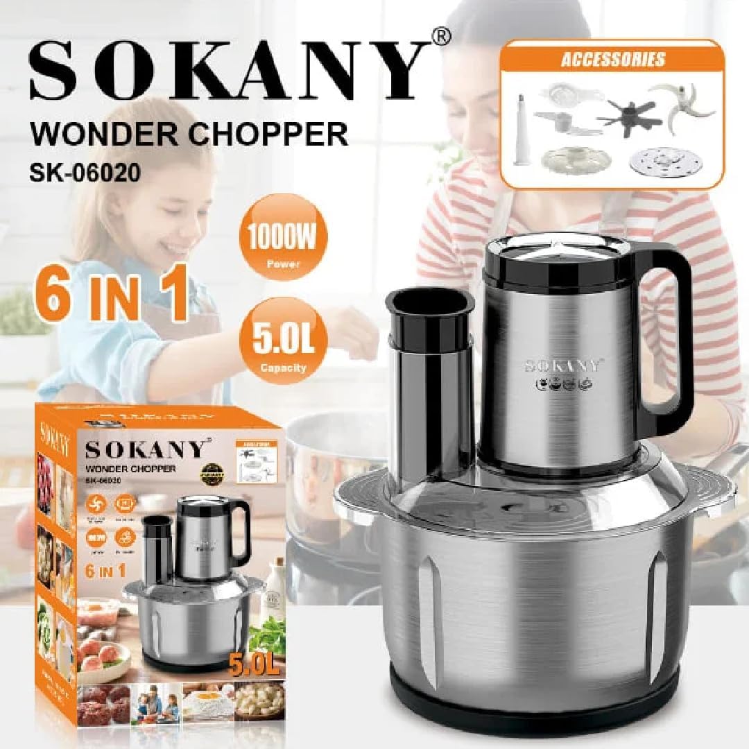 Sokany 6in1 SK-06020 Electric 1000W 5 Ltr Food Chopper and Salad Maker