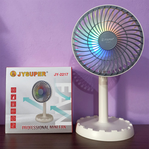 JYSUPER JY-2217 AC/DC Rechargeable 4000mAh Battery  RGB Lighting  Wind 12" Portable Desk Fan