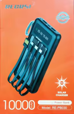 RECRSI RE-PB030 Solar Energy 10000 mAh Power Bank-black