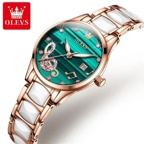 Olevs 3605 Fashion Diamond Ceramic Women Green Watch
