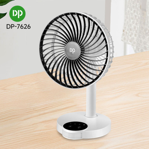 DP 7626 Rechargeable Table Fan With Led Light 2400mah Battery