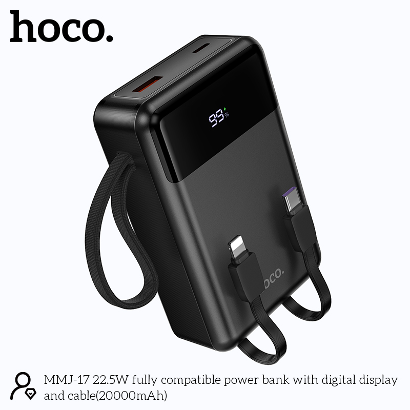 Hoco MMJ-17 22.5W Power Bank – 20000mAh Included Built-in Lightning & Type-C Cables